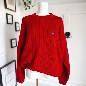 IZOD Red 100% Cotton Sweater – Vintage Preppy Crewneck – Size L (Oversized Fit)